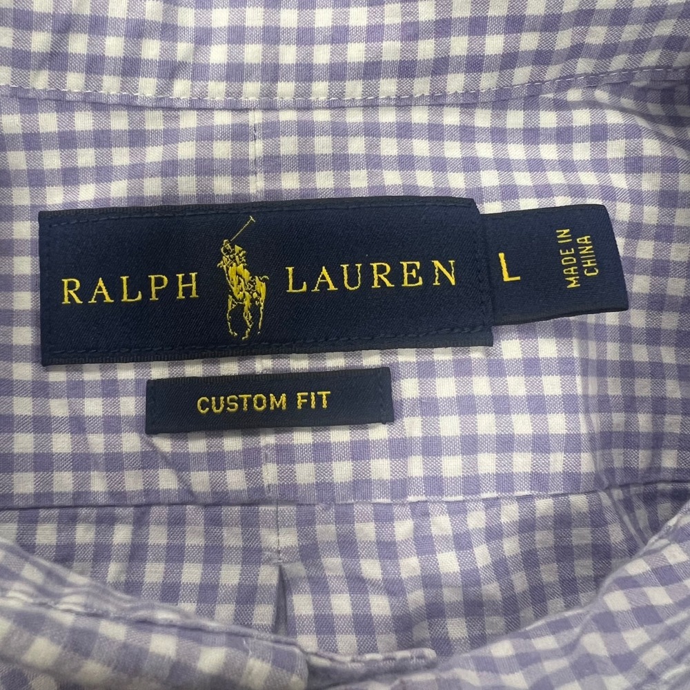 Ralph Lauren Custom Fit Purple Gingham Check Button Down Shirt Mens Size L - Picture 4 of 9